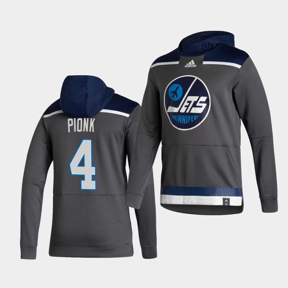 Men Winnipeg Jets 4 Pionk Grey NHL 2021 Adidas Pullover Hoodie Jersey